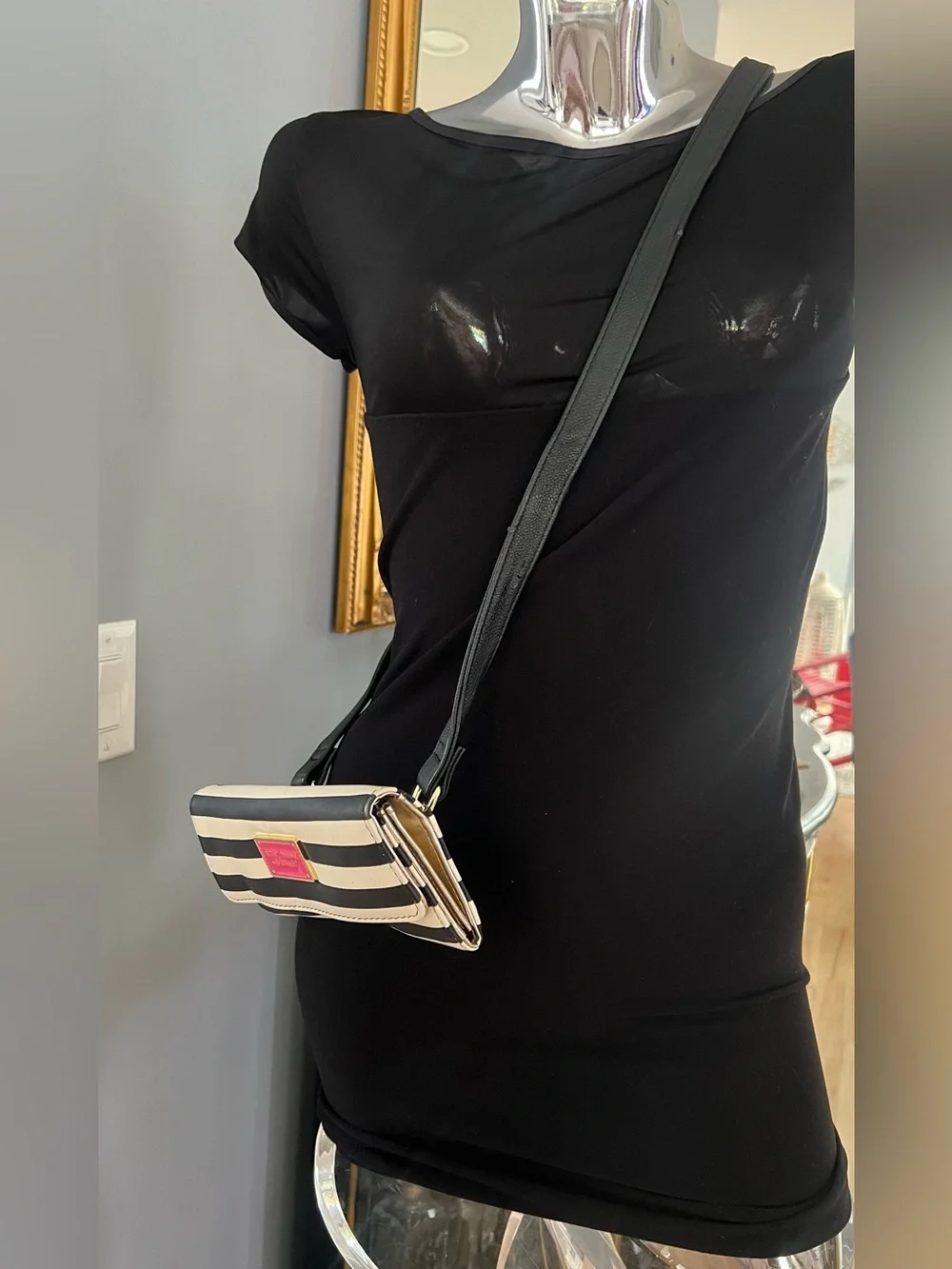 Betsey Johnson  Black & navy Stripe Crossbody Bag